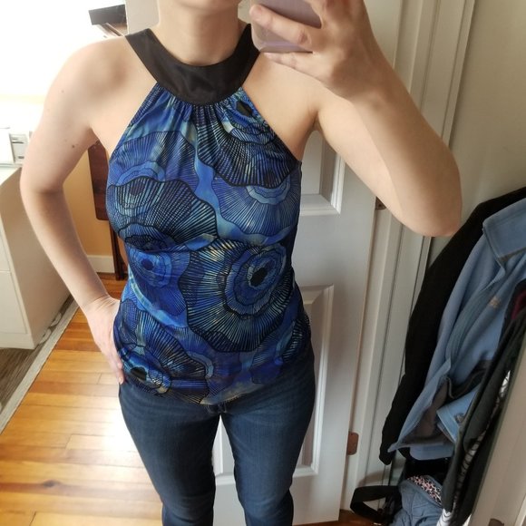 Marciano Silk Blue & Black Top Size Small - Picture 1 of 7